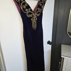 Vintage Mike Benet Backless Purple Velvet Dress with Gold Beaded Accents